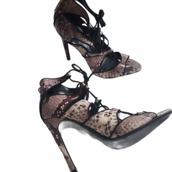 ZARA Women Heels EU 37 6.5 Snakeskin Animal Print Strap Tassel Open Toe Stiletto - Picture 11 of 11